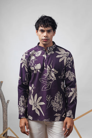 Purple Floral Print Short Kurta