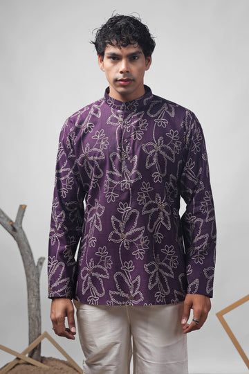 Purple Floral Print Short Kurta