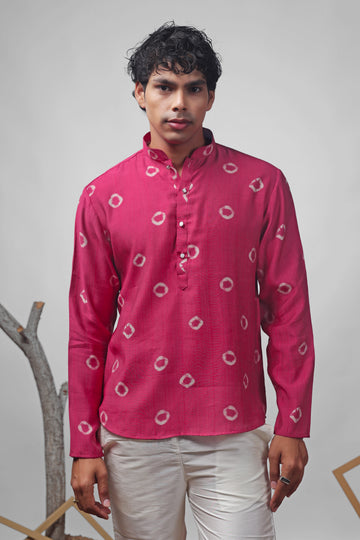 Pink Abstract Print Short Kurta