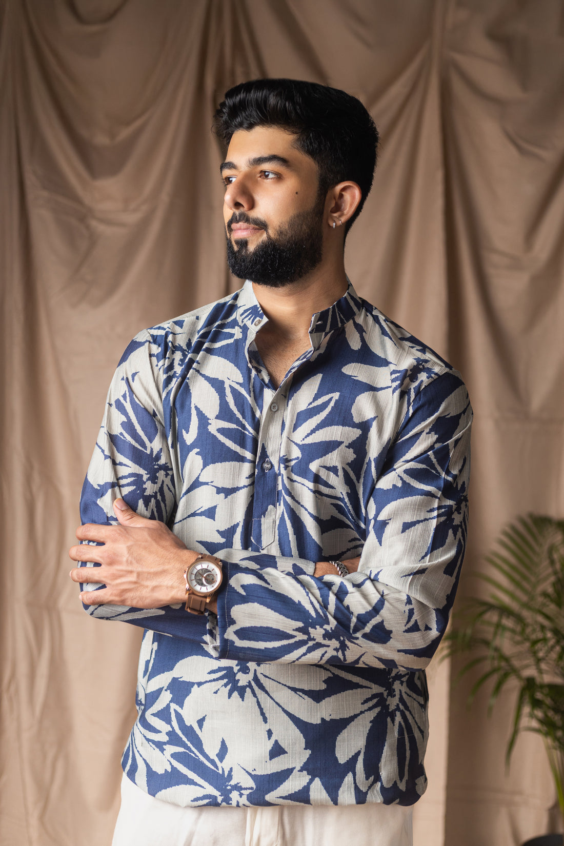 Blue  Floral Print Short Kurta