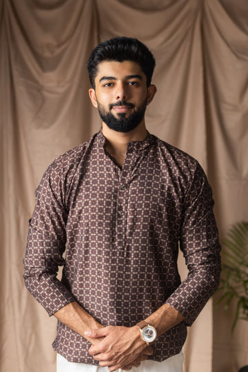 Brown Linen Blend Short Kurta