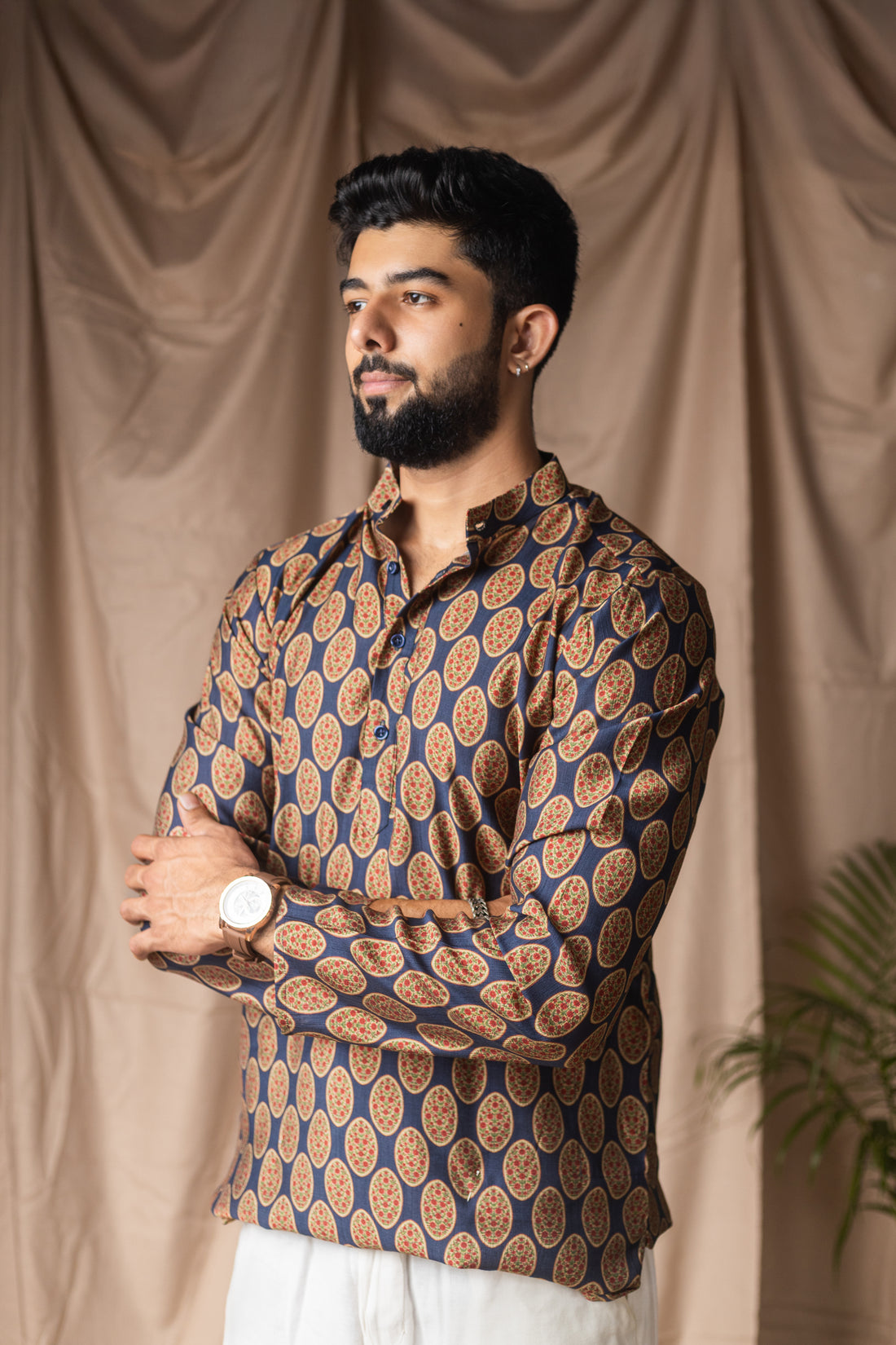 Blue Linen Blend Short Kurta
