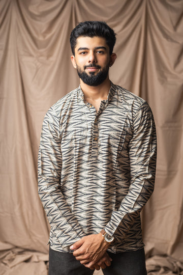 Cream Linen Blend Short Kurta