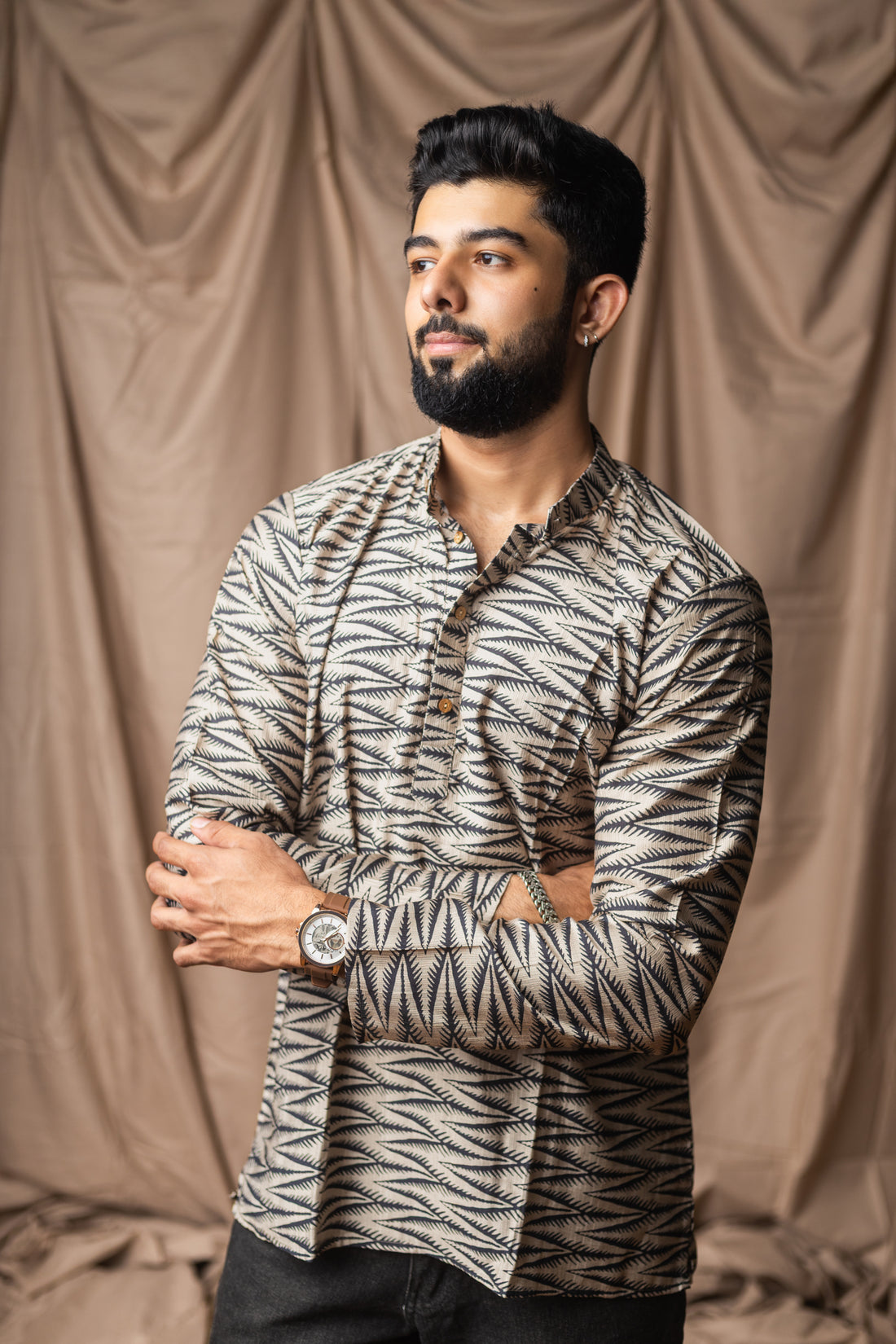 Cream Linen Blend Short Kurta