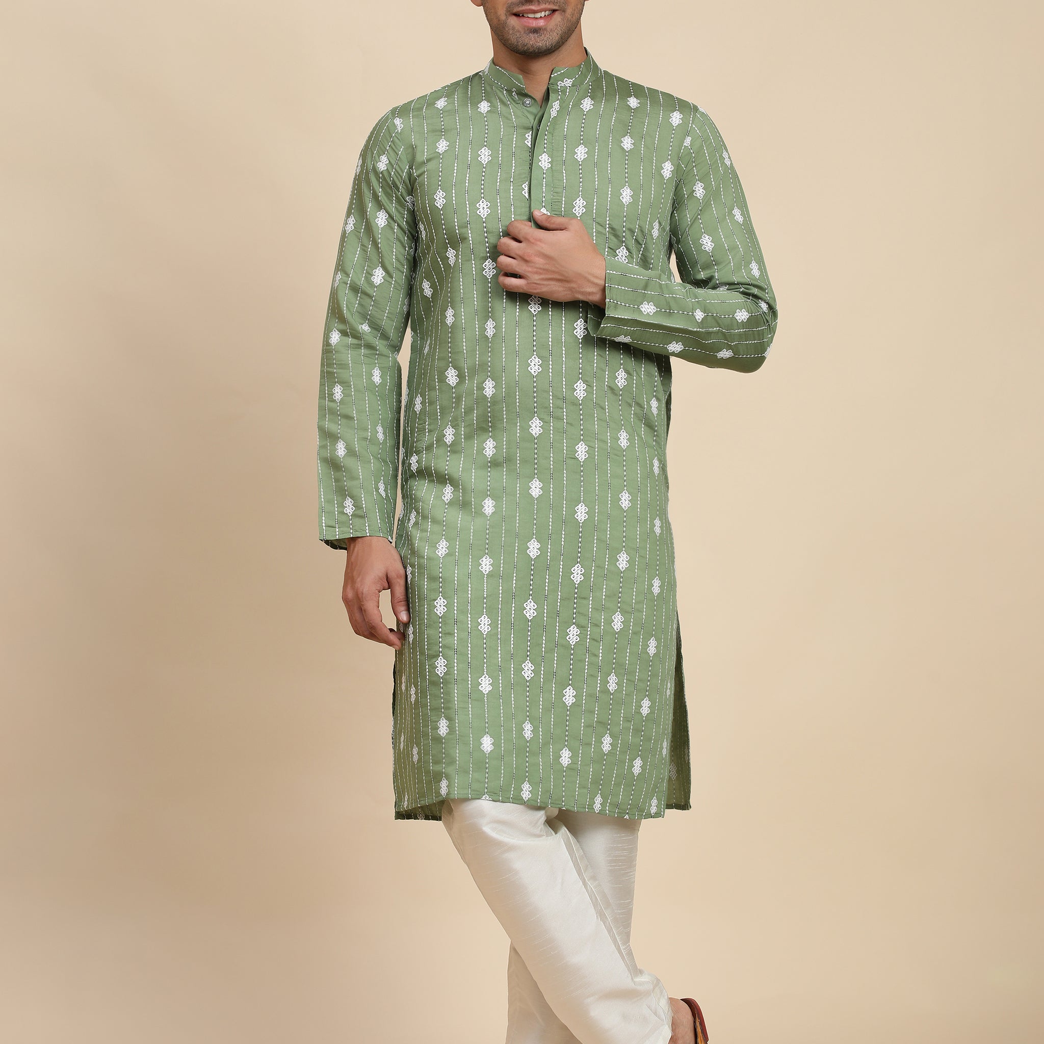 Green Embroidered and Sequence Kurta