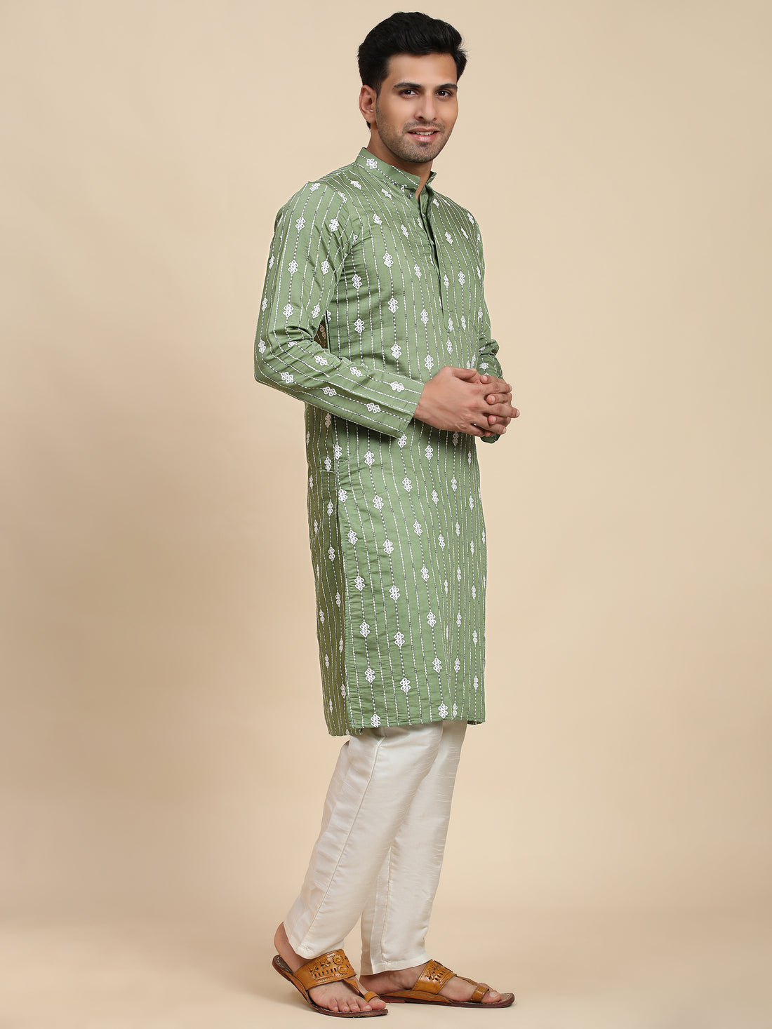 Green Embroidered and Sequence Kurta