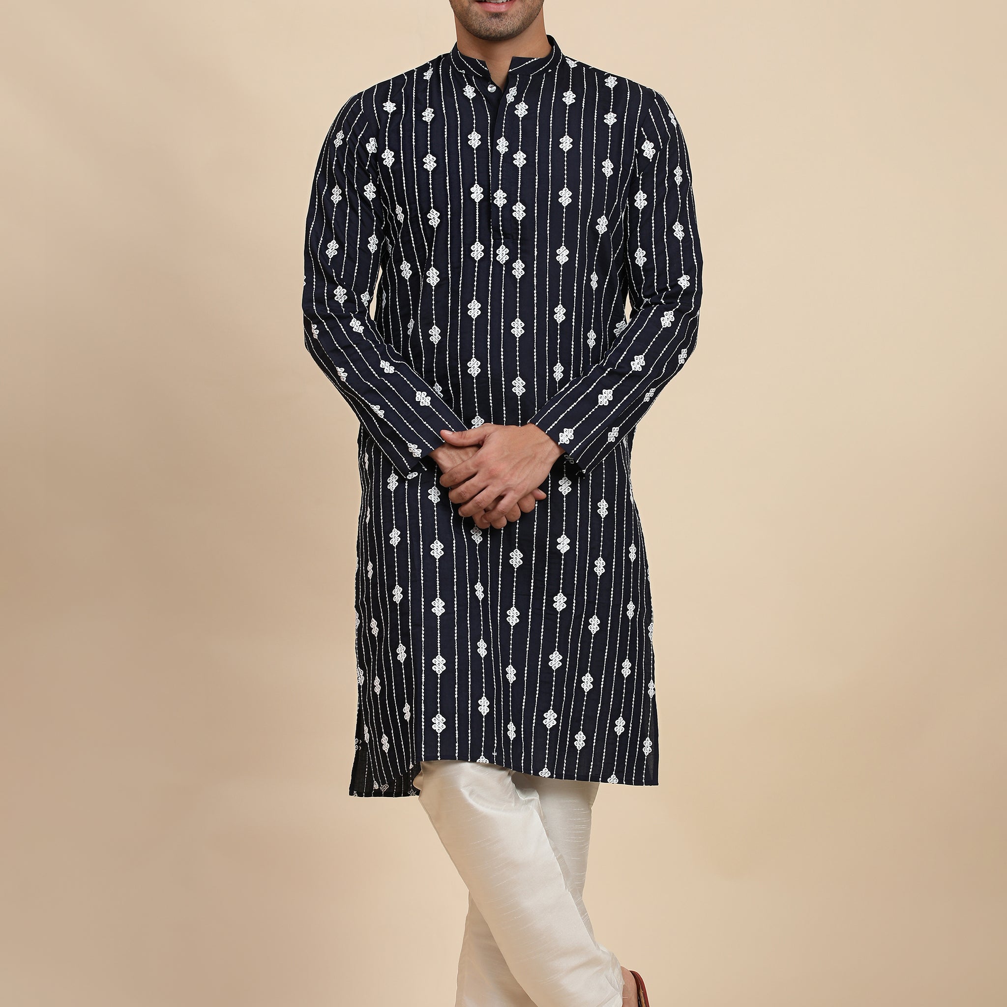 Navy Blue Embroidered and Sequence Kurta