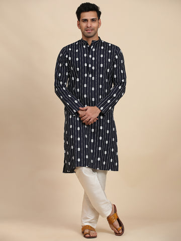 Navy Blue Embroidered and Sequence Kurta