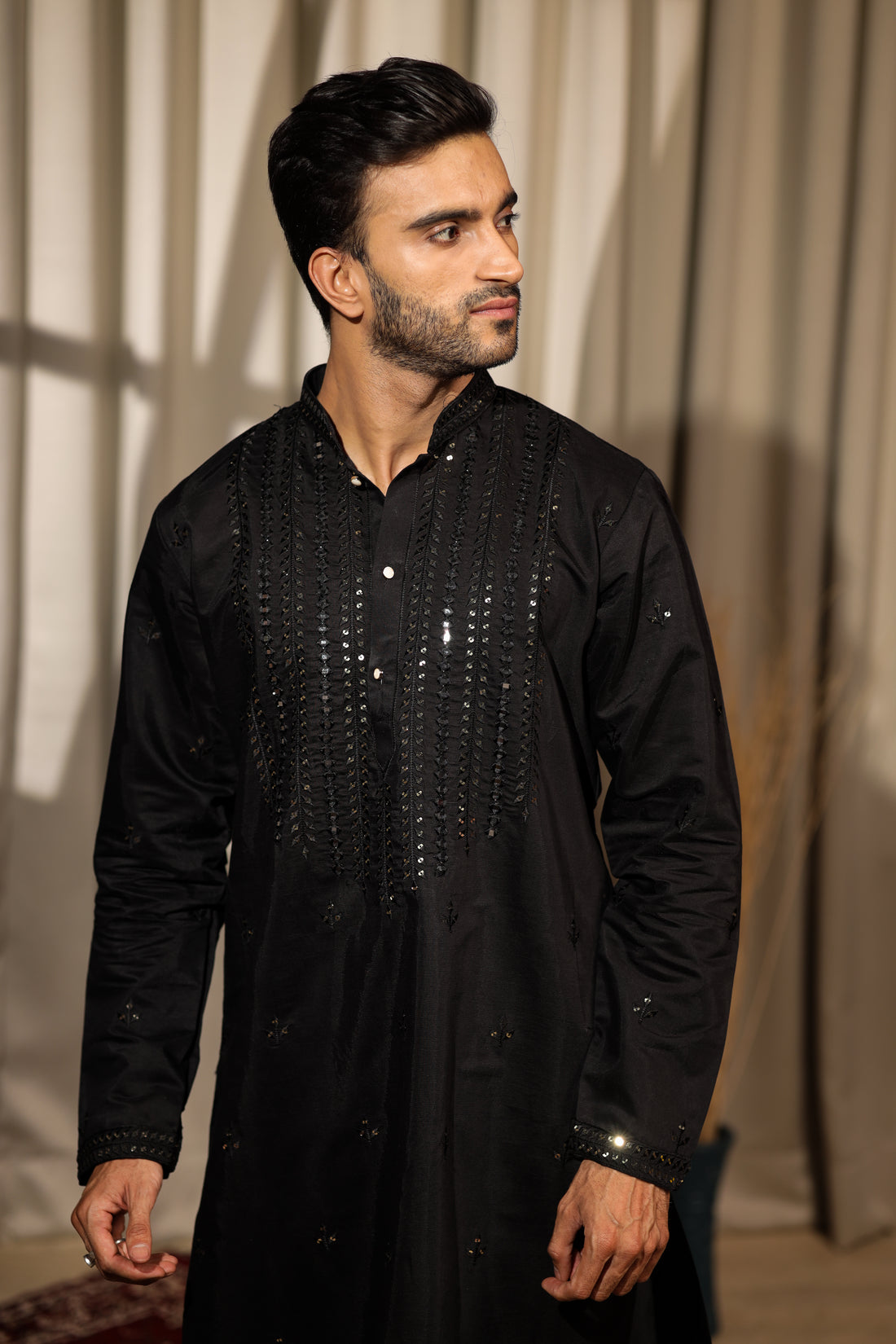 Black Mirror Work Embroidered Kurta
