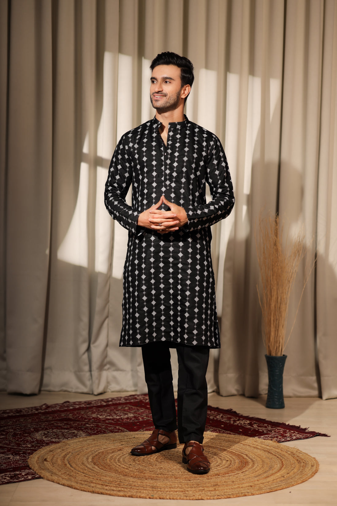Black Embroidered and Sequence Kurta