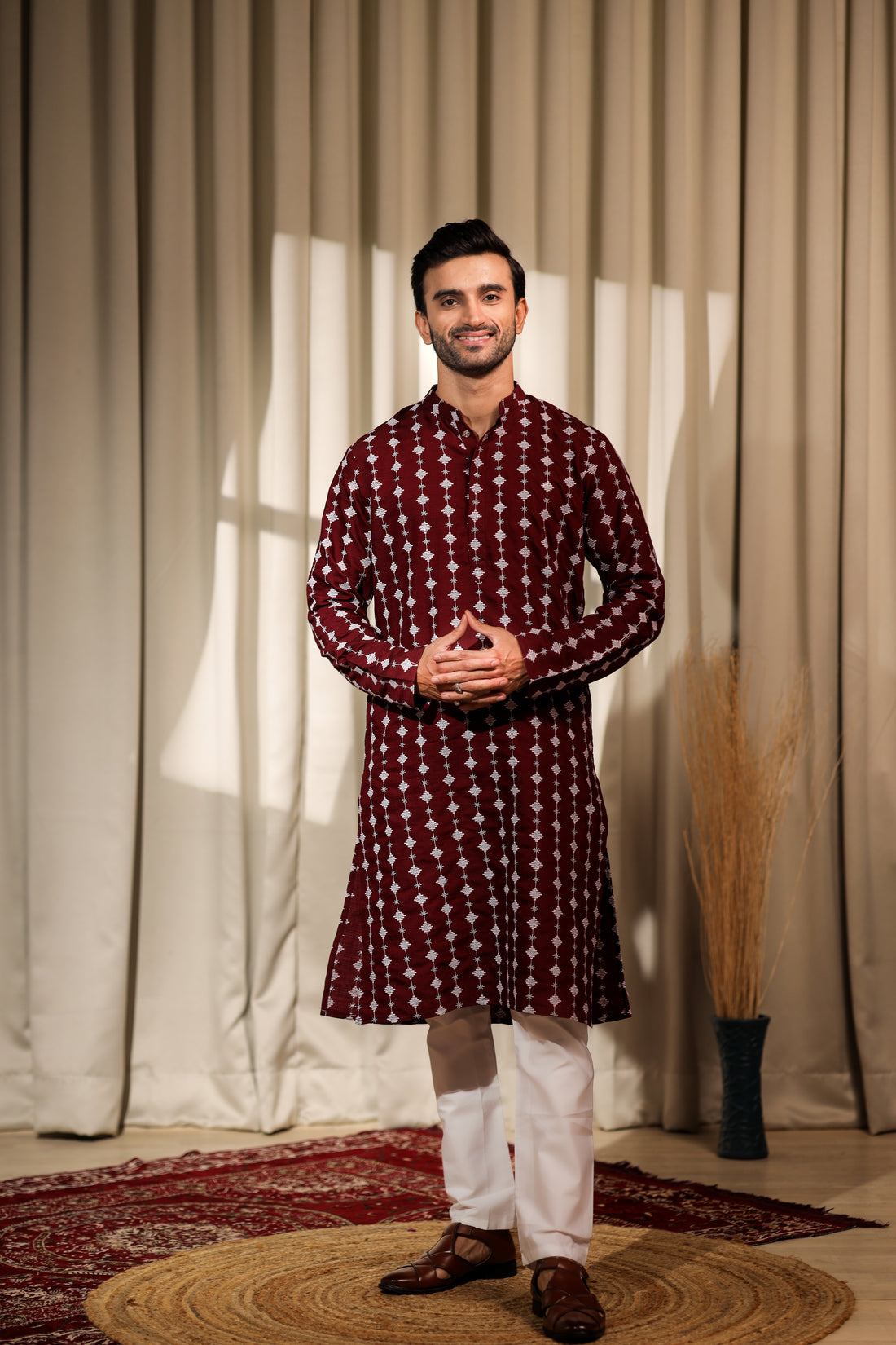 Maroon Embroidered and Sequence Kurta