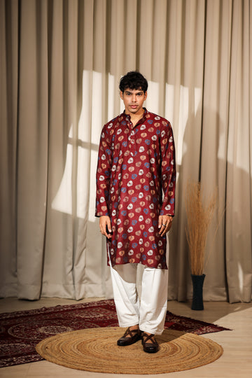Maroon Spherical Print Kurta