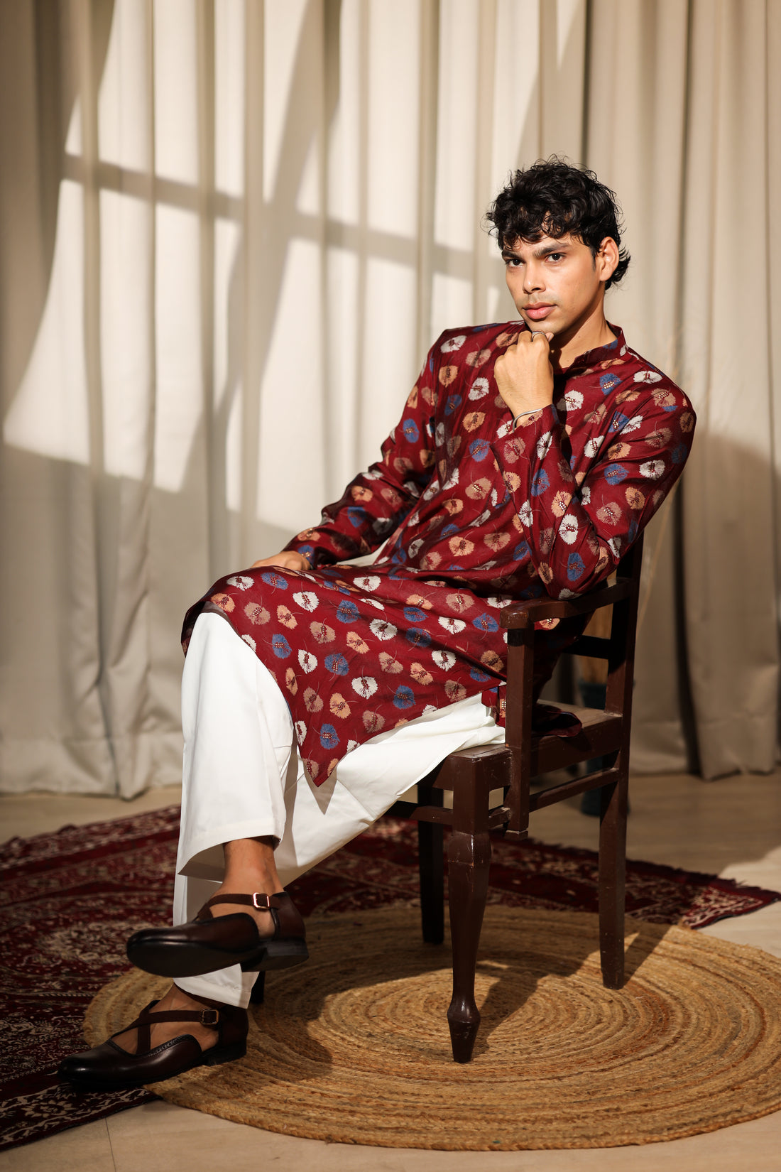 Maroon Spherical Print Kurta