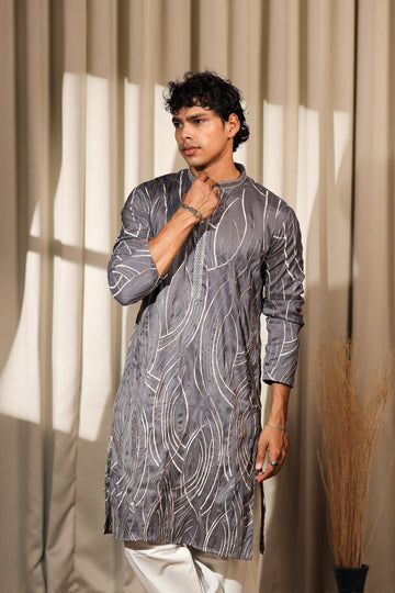 Grey Abstract Embroidery Kurta