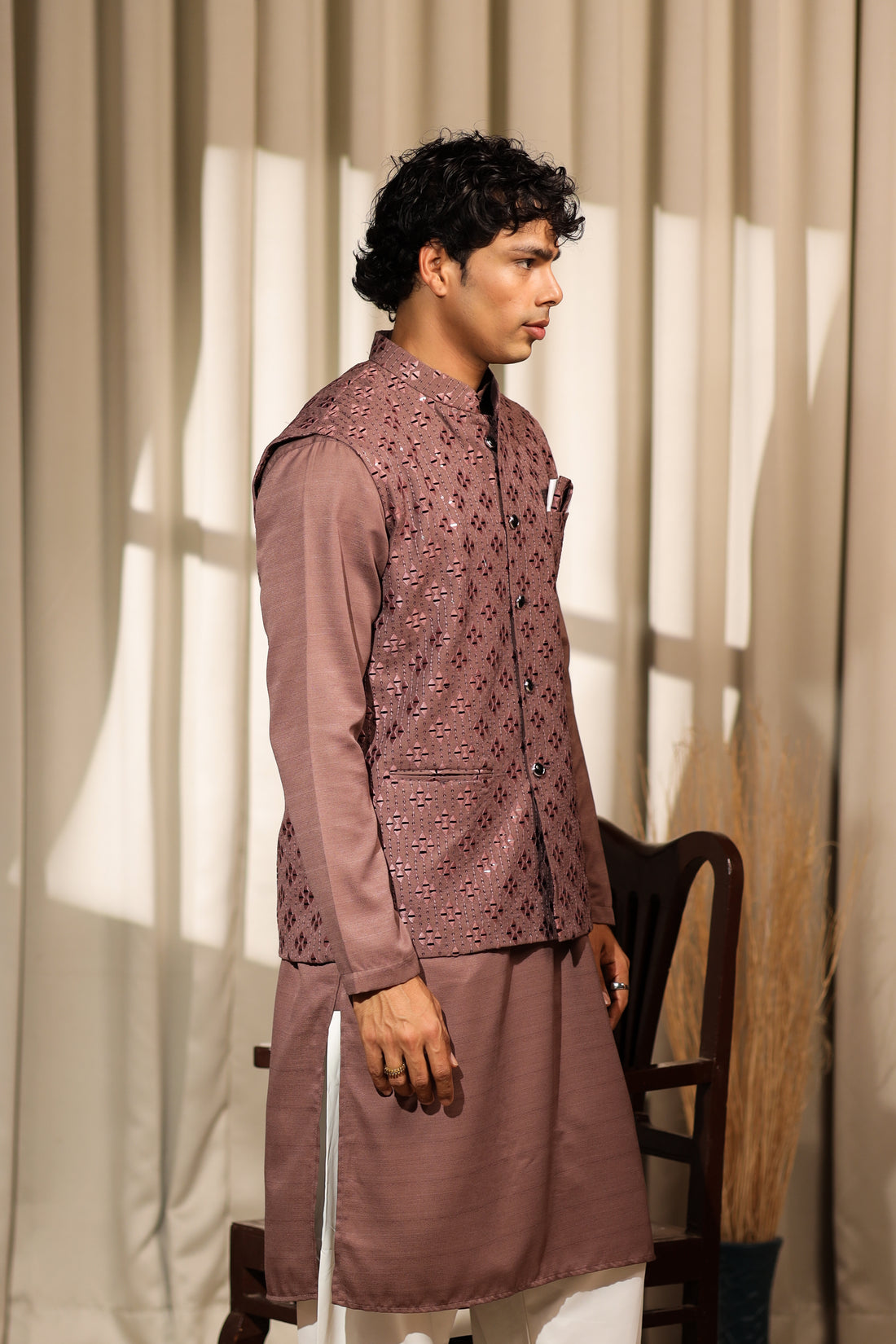 Brown Embroidery Nehru Jacket