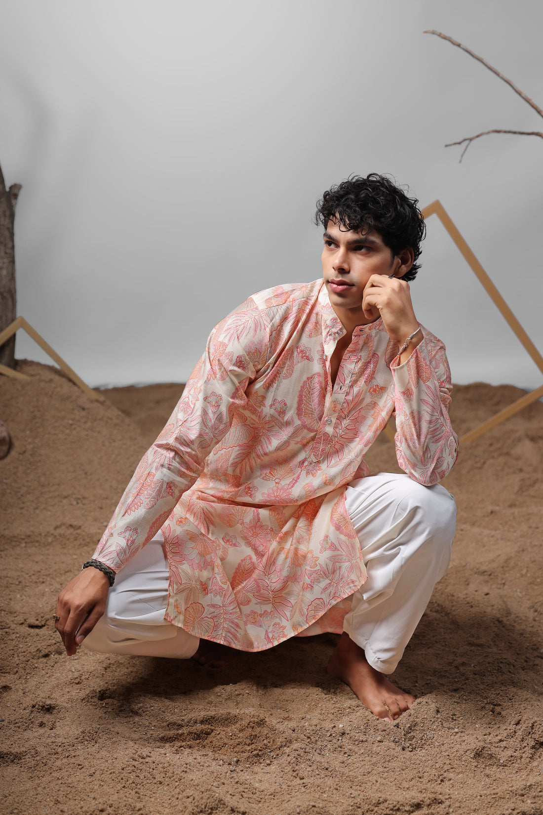 Pink Floral Print Kurta