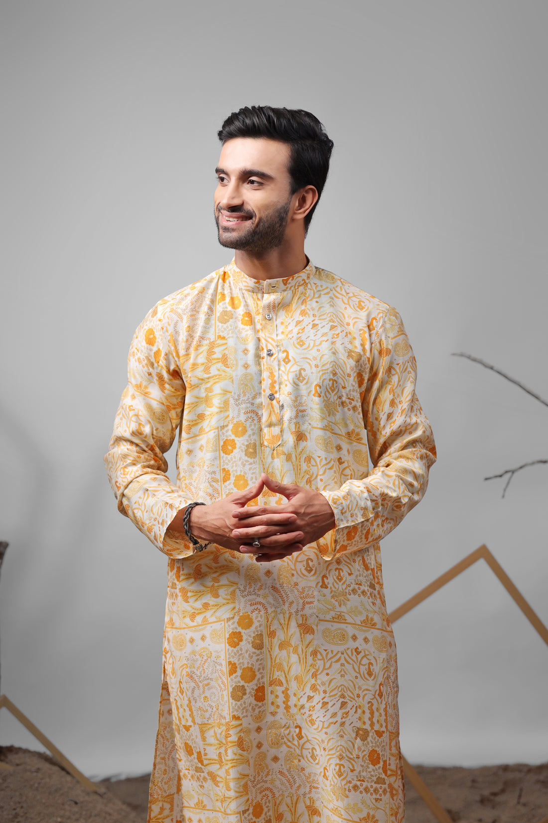 Yellow Floral Print Kurta