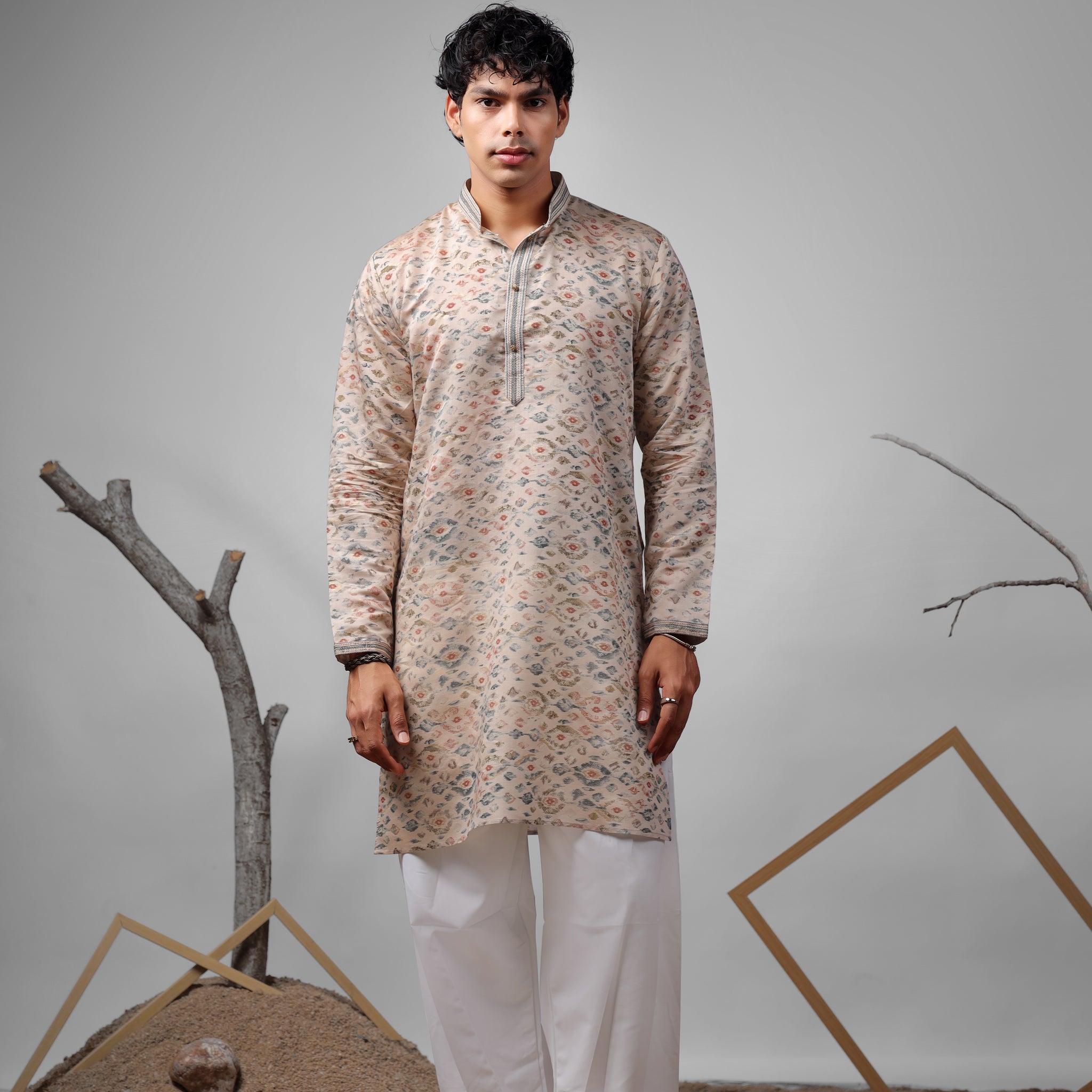 Cream Abstract Print Kurta