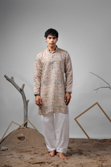 Cream Abstract Print Kurta