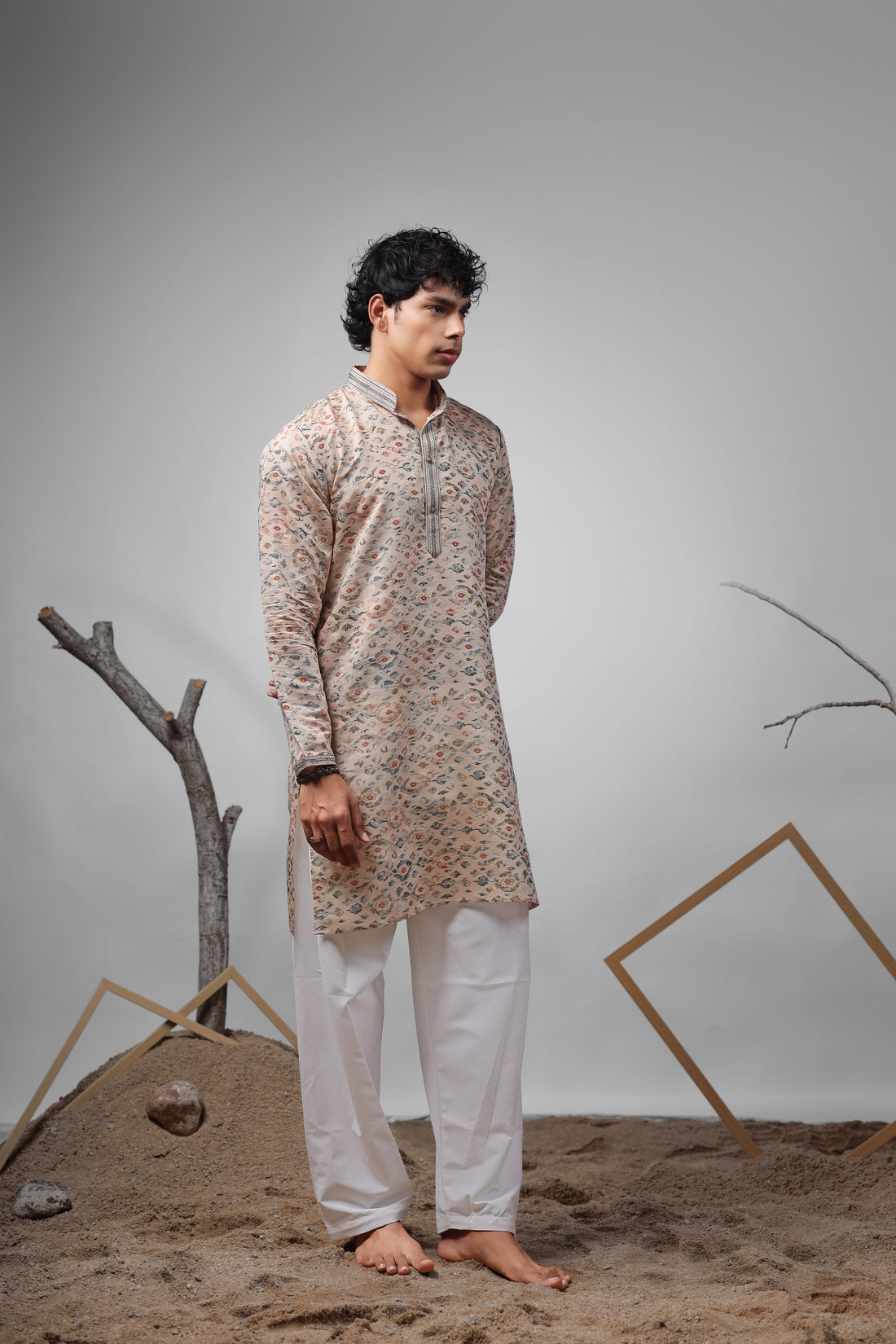 Cream Abstract Print Kurta