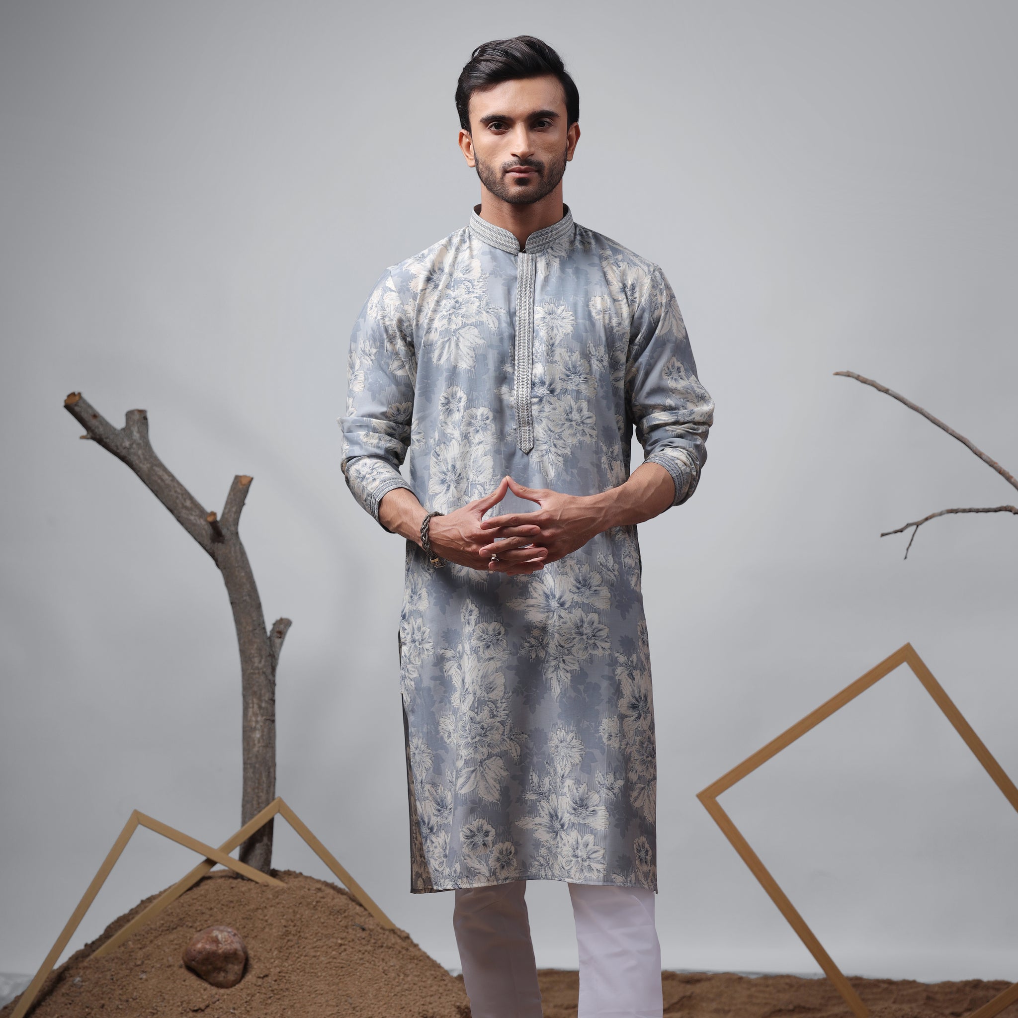 Light Blue Floral Print Kurta