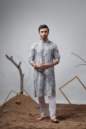 Light Blue Floral Print Kurta