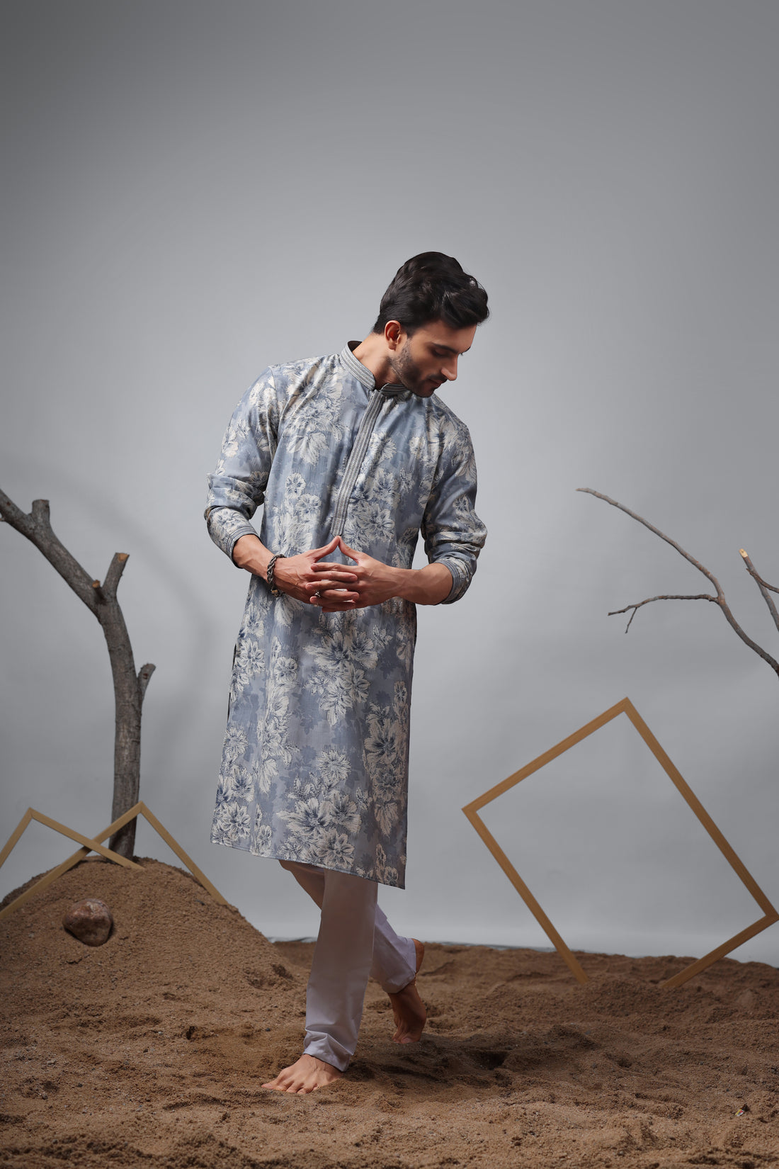Light Blue Floral Print Kurta