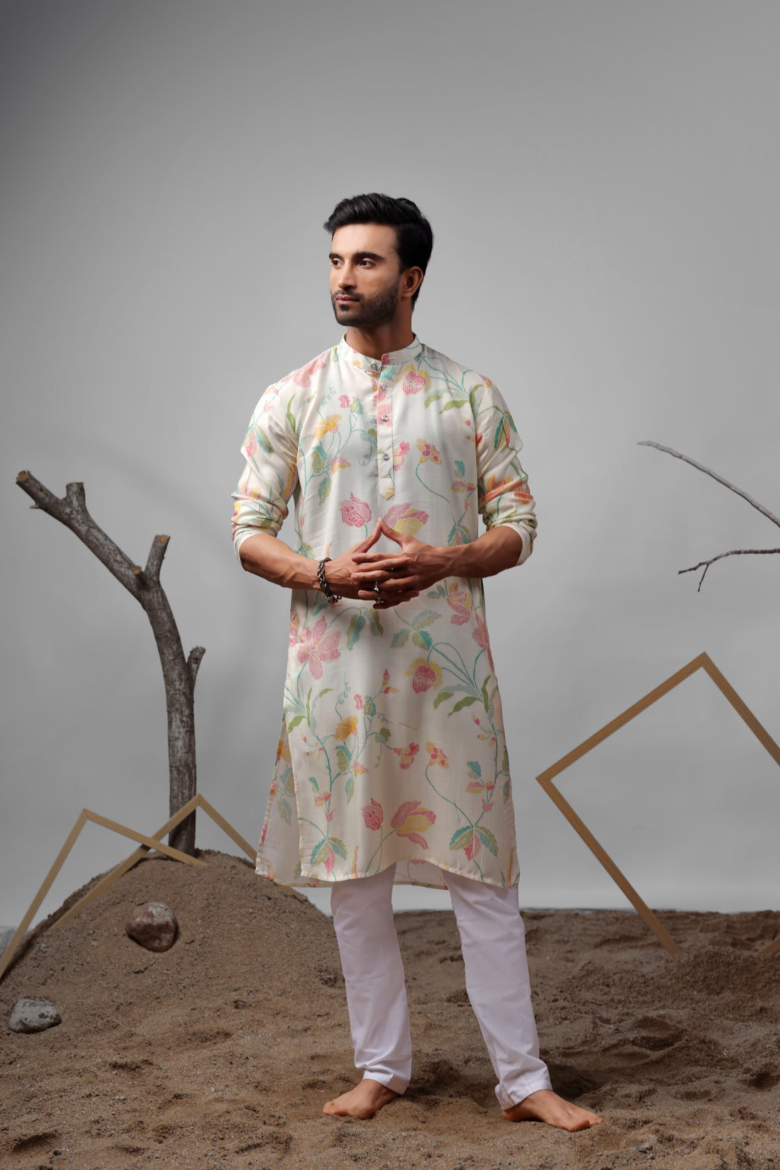 Off White Color Abstract Print Muslin Kurta