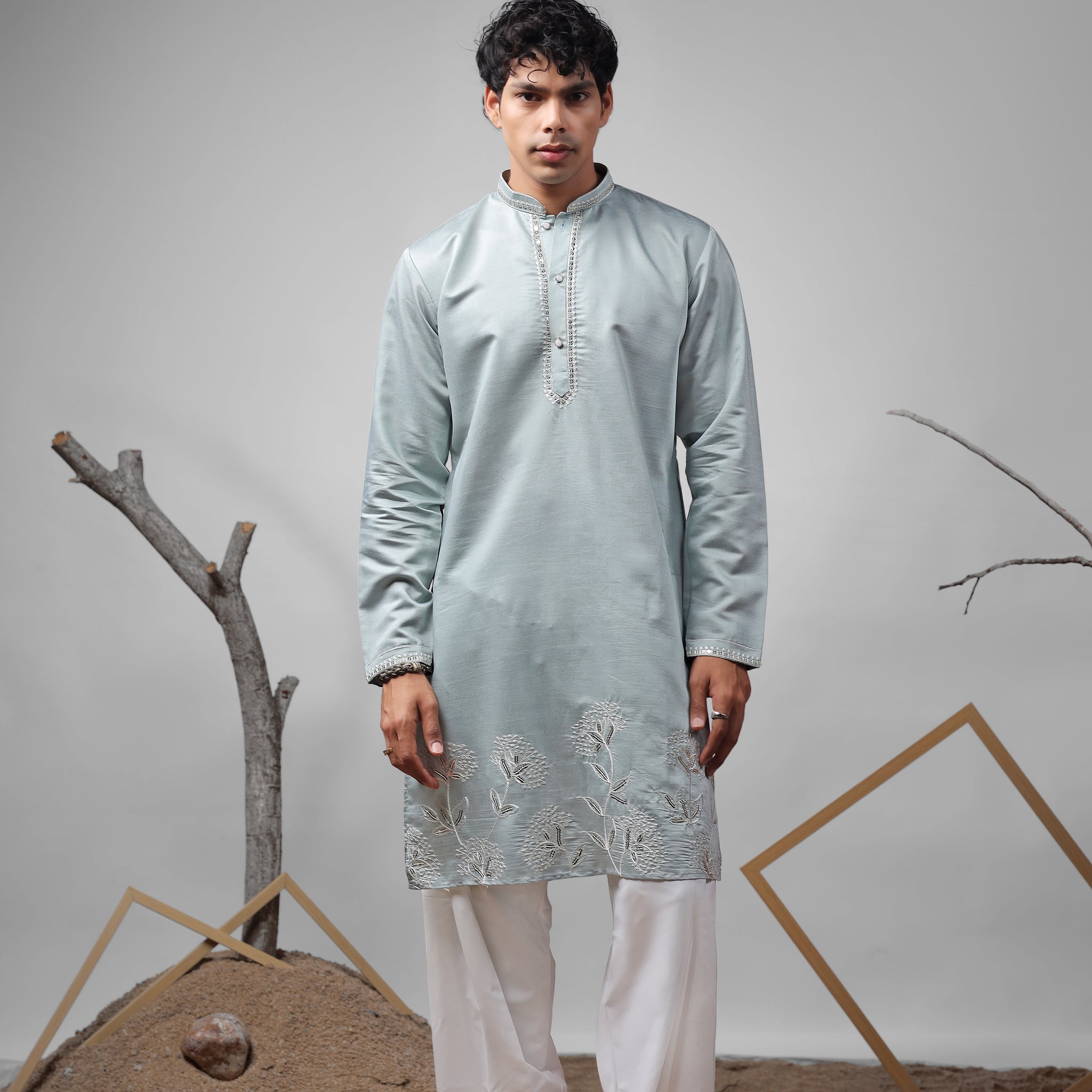 Baby Blue Embroidered Work Kurta