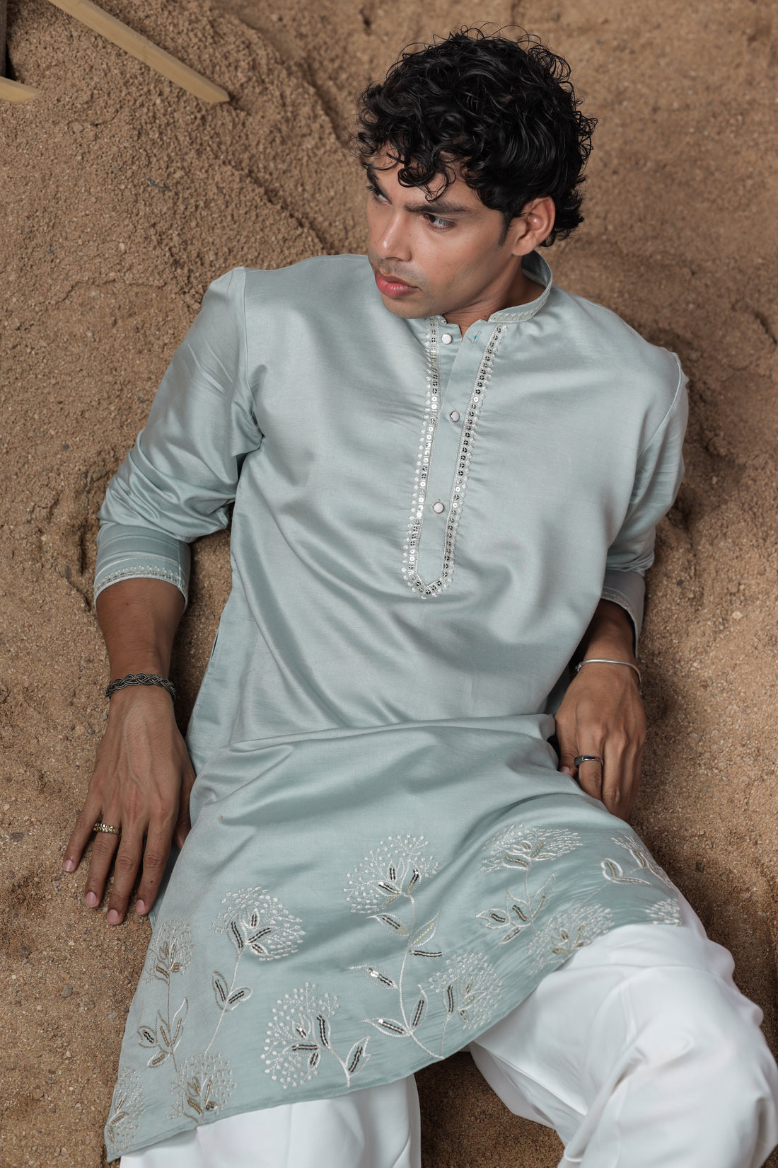 Baby Blue Embroidered Work Kurta