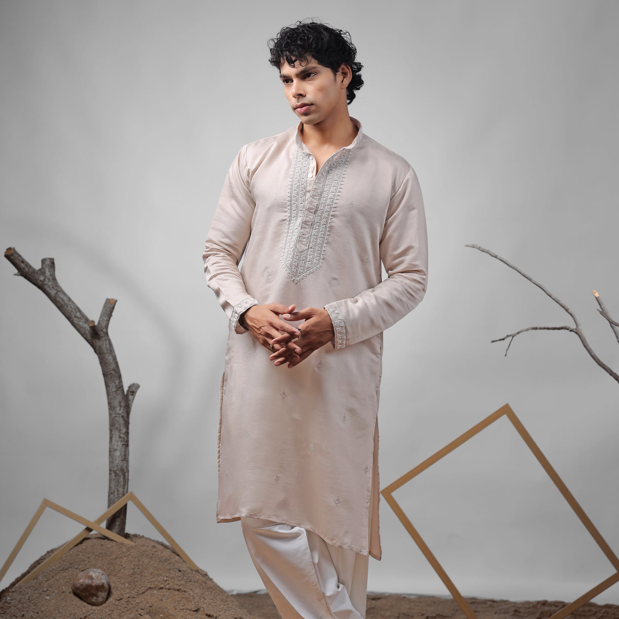 Brownish Grey Beards Work Kurta