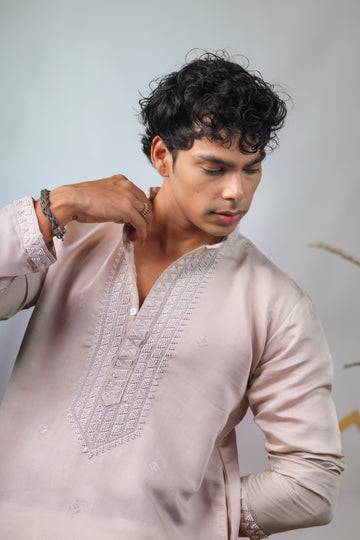 Brownish Grey Beads Work Kurta