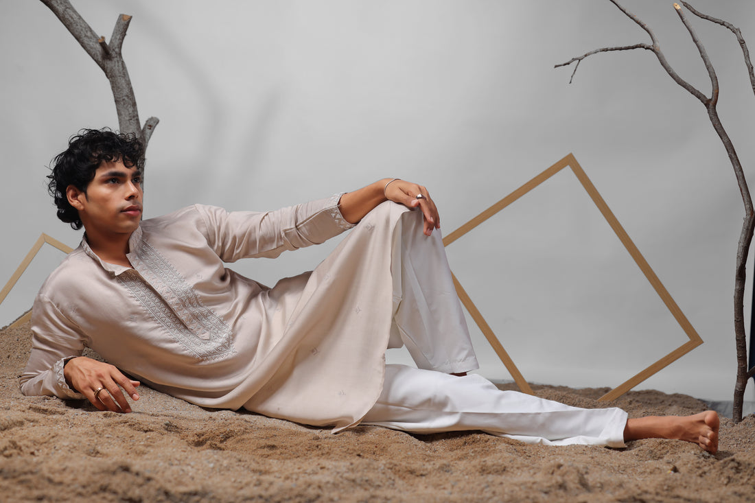 Brownish Grey Beards Work Kurta