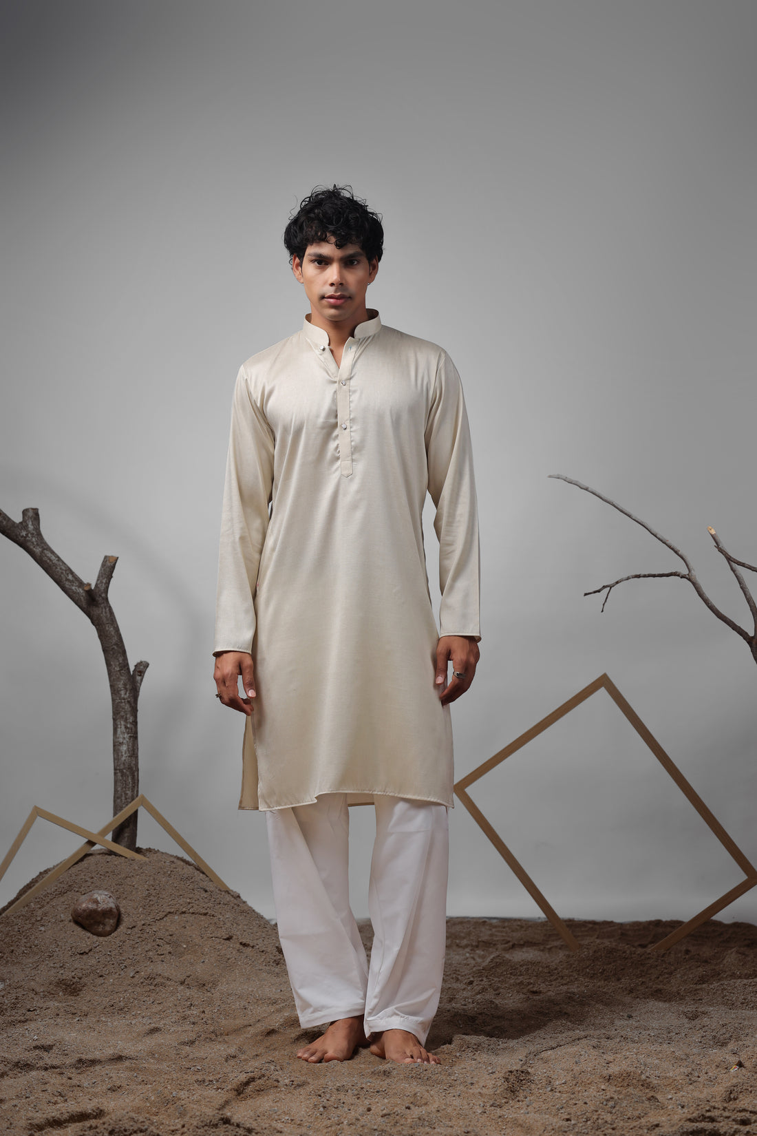 Cream Embroidery Nehru Jacket