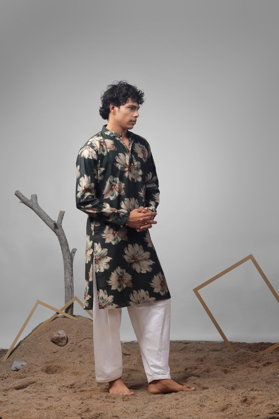 Dark Green Muslin Print Kurta