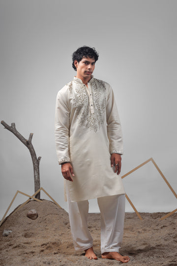 Cream Foil Work Kurta