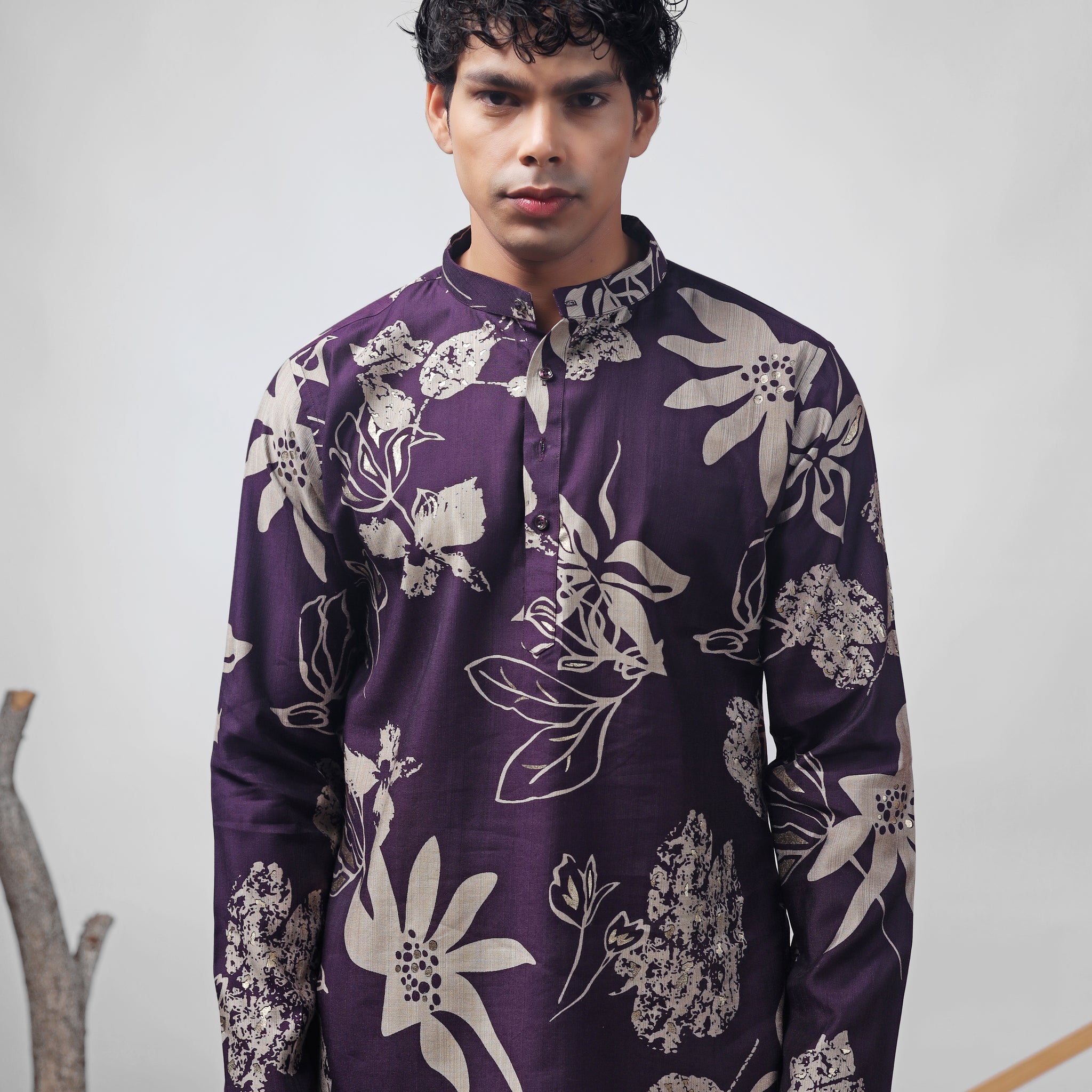 Purple Floral Print Short Kurta