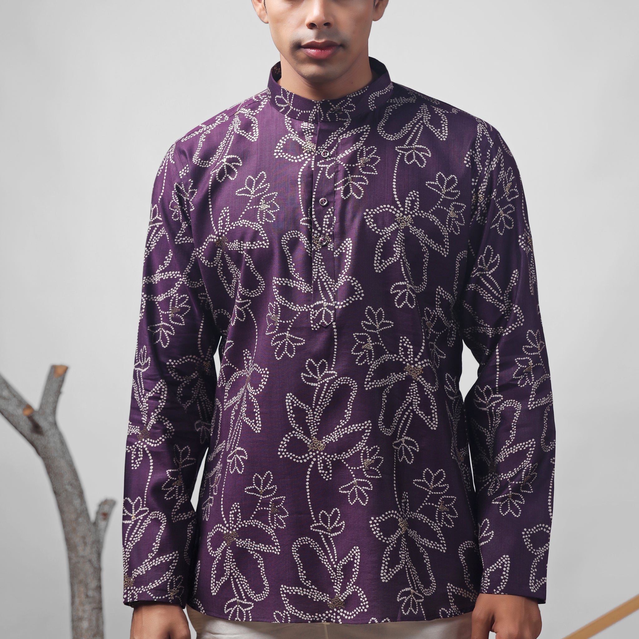 Purple Floral Print Short Kurta