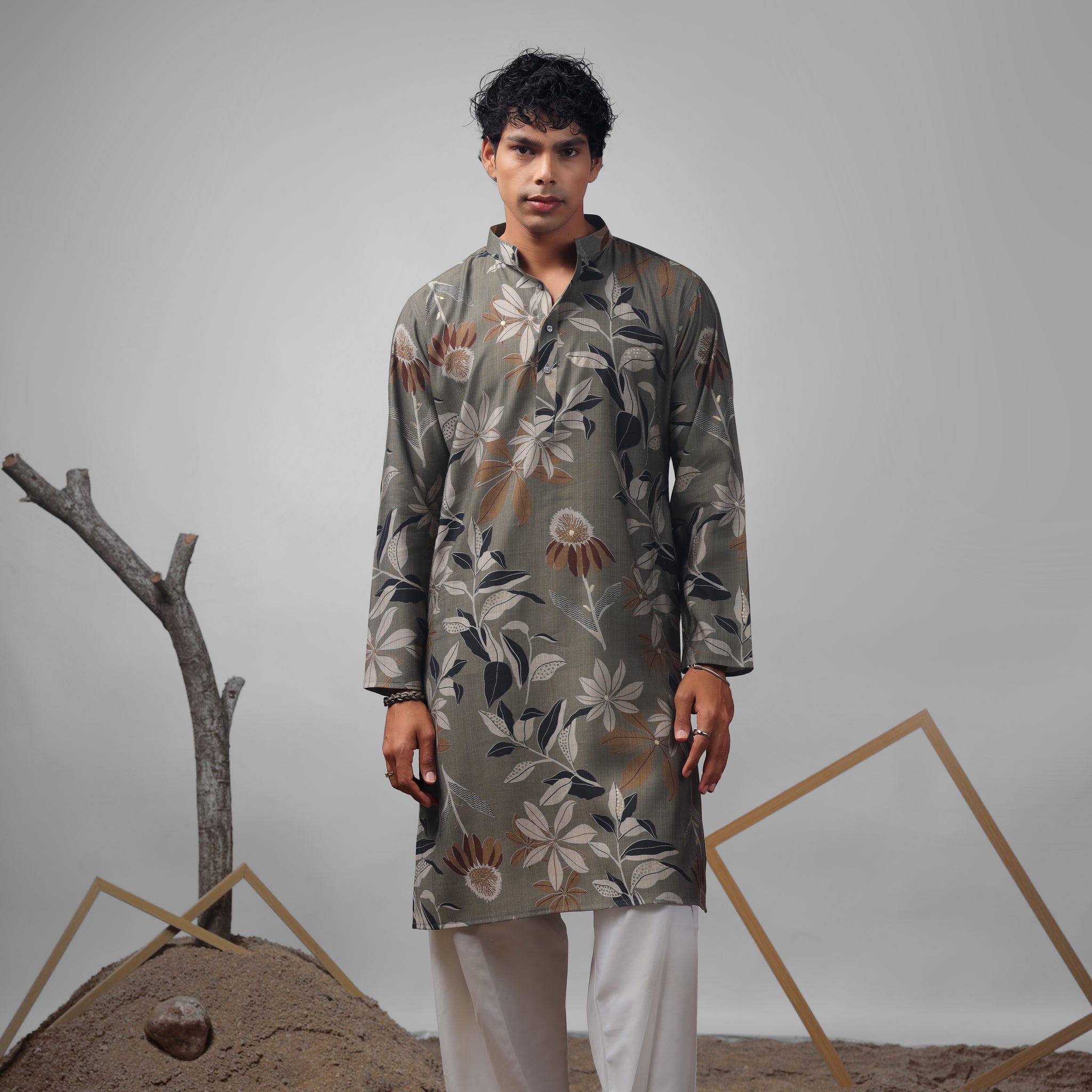 Dusty Green Muslin Print Kurta