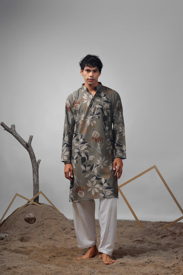 Dusty Green Muslin Print Kurta