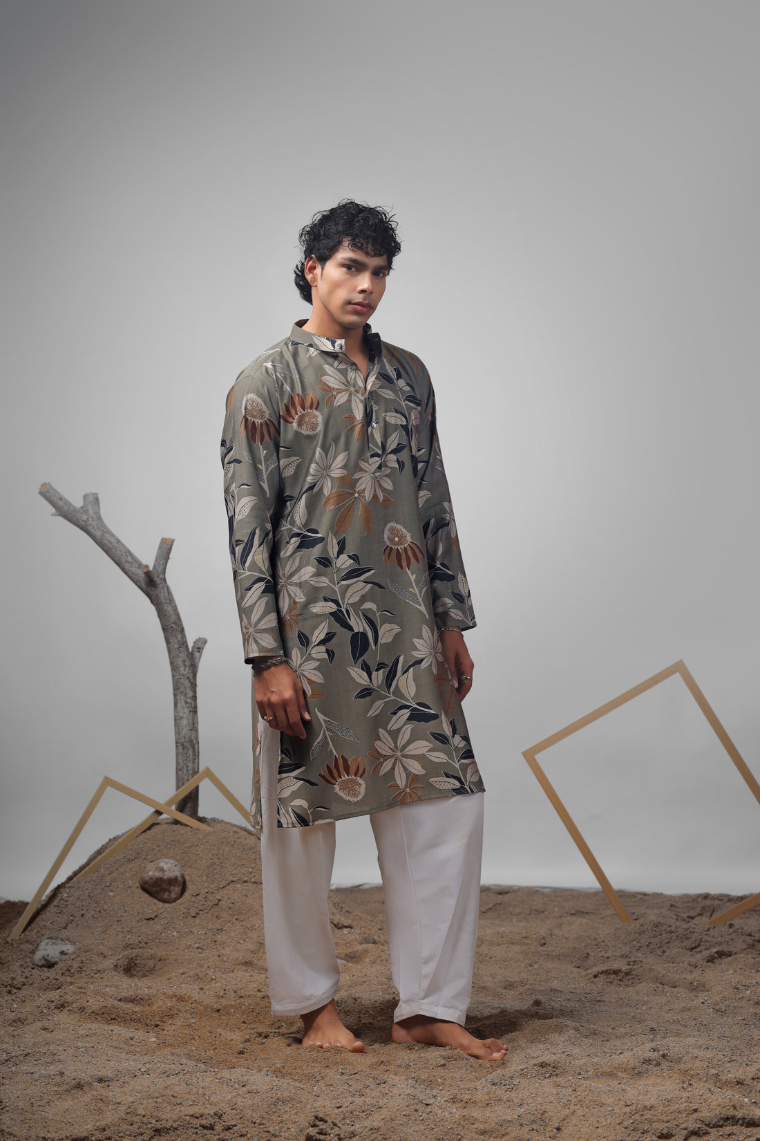 Dusty Green Muslin Print Kurta