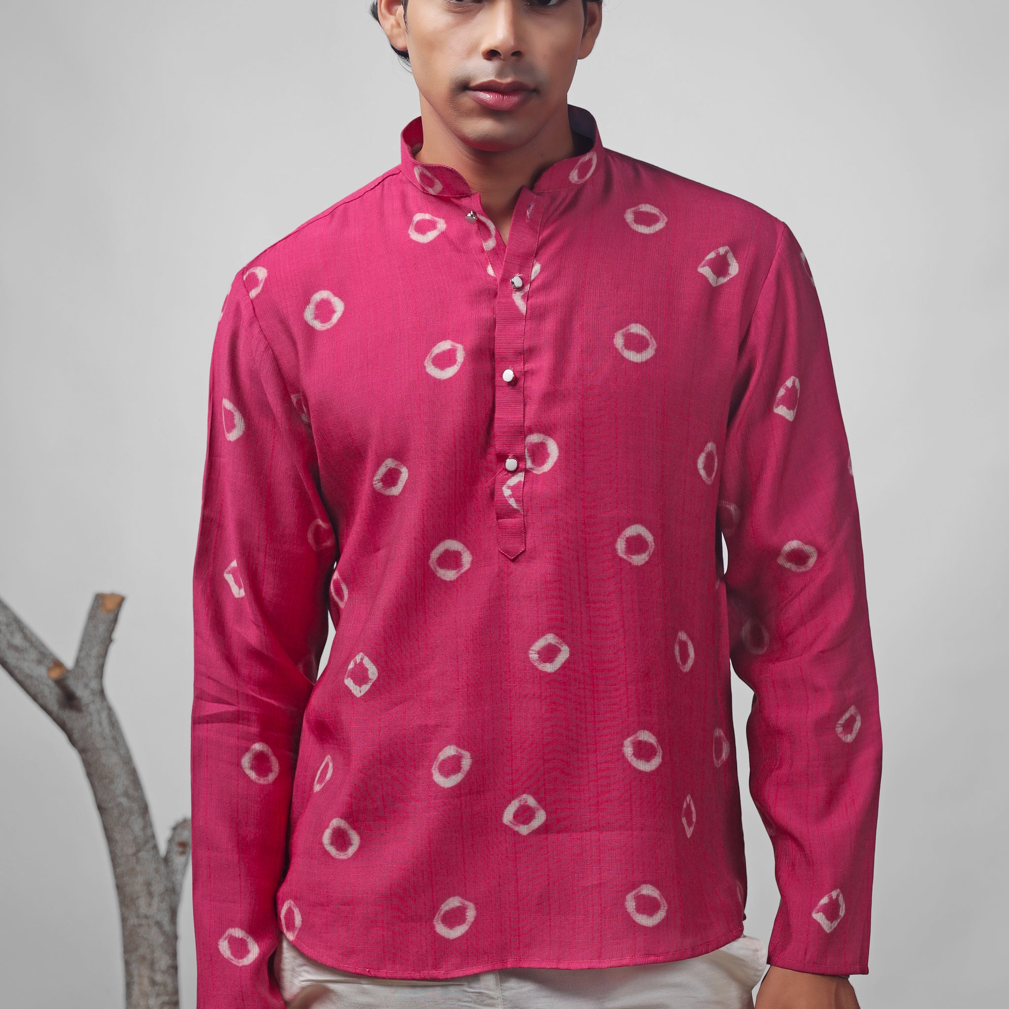 Pink Abstract Print Short Kurta