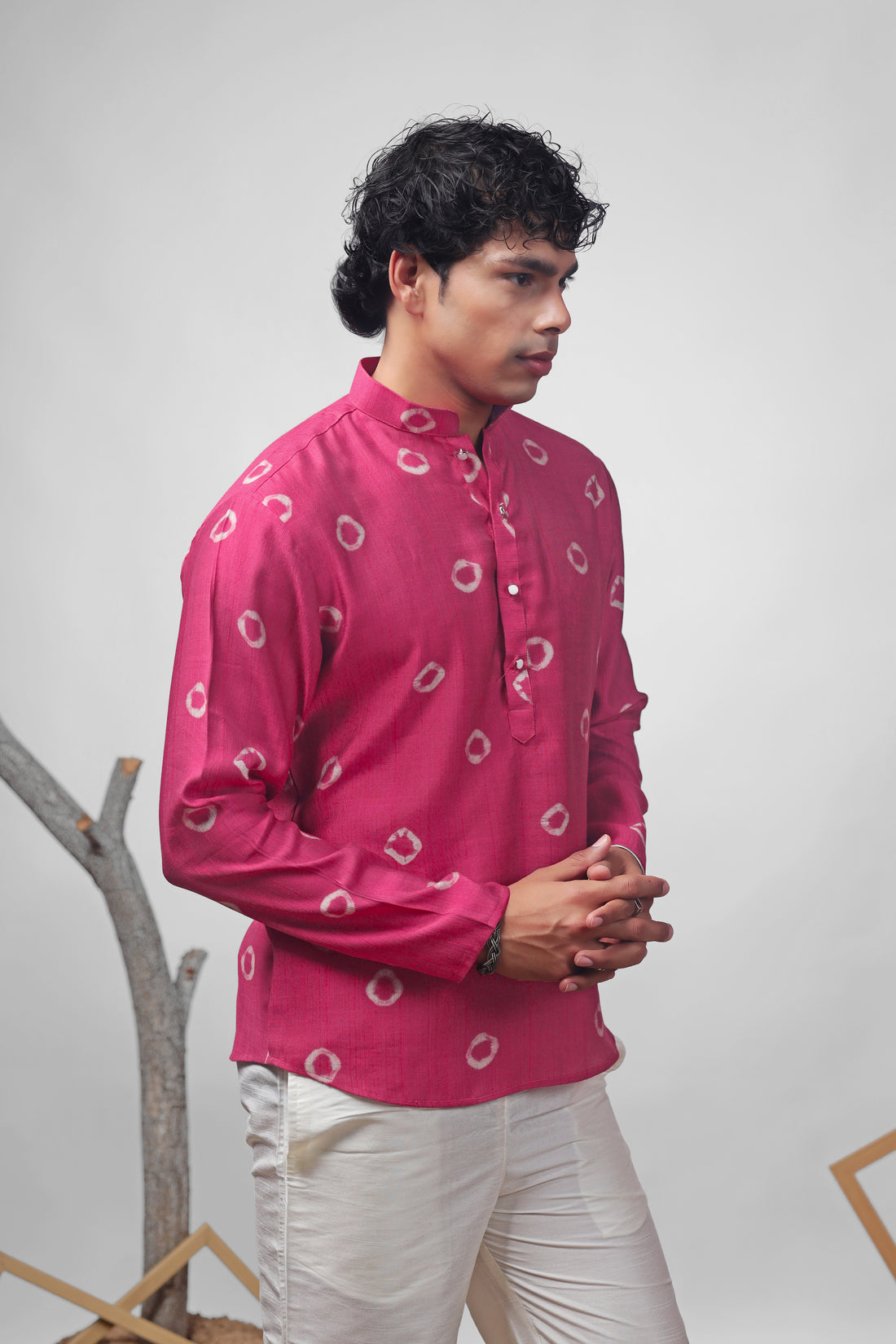 Pink Abstract Print Short Kurta