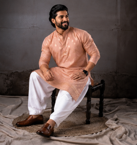 Coral Orange Patch Work Kurta