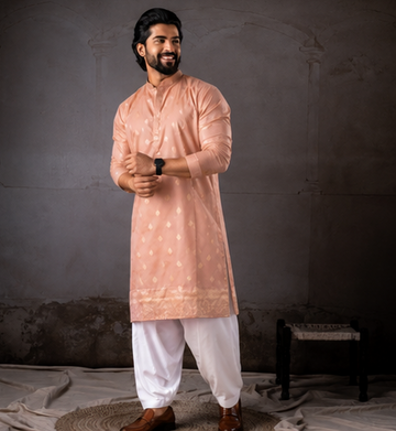 Coral Orange Patch Work Kurta