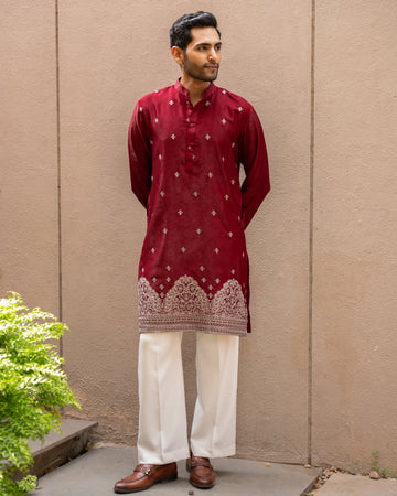 Maroon Heritage Embroidered Kurta
