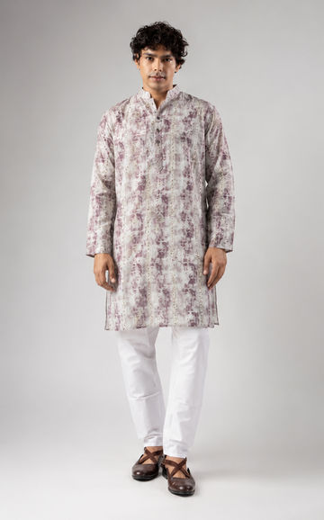Mauve Grey Printed Mirror Work Kurta