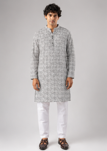 Light Grey Motif Kurta