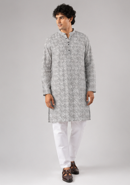 Light Grey Motif Kurta