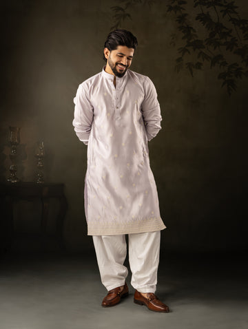 Soft Lilac Kurta with Delicate All-Over Embroidery